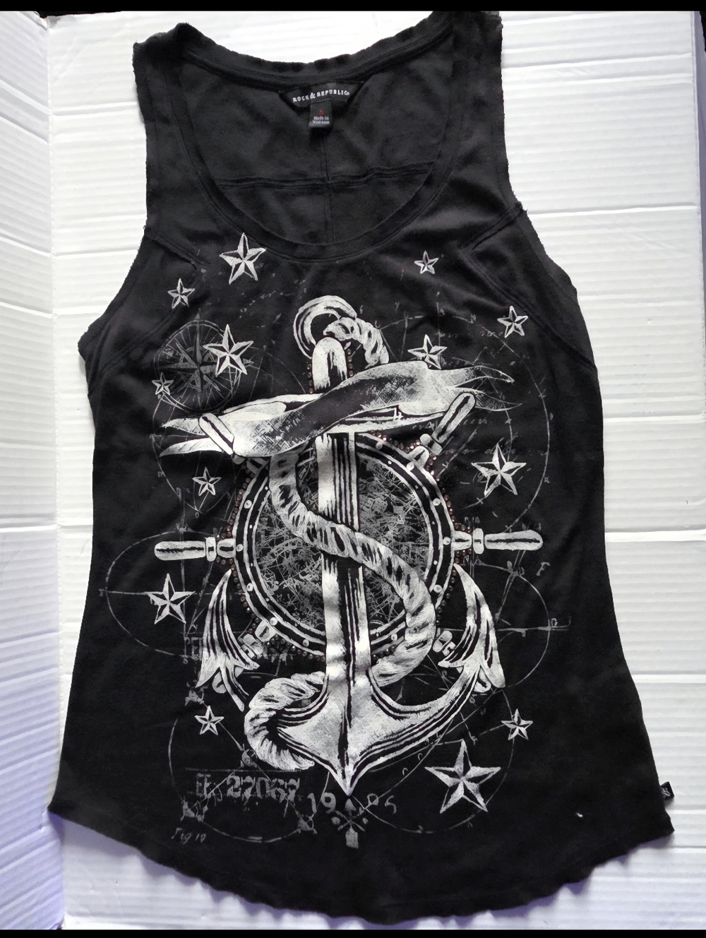 Rock & Republic Black Anchor Graphic Tank